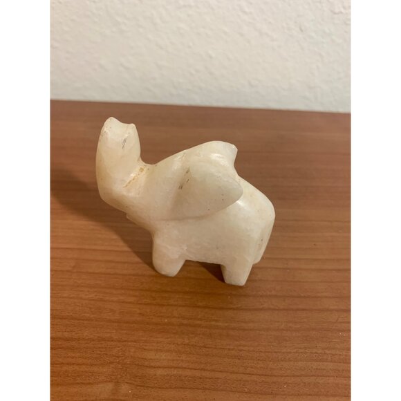 Other - Small Carved Stone Elephant Figurine Trunk Up White